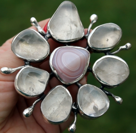 Crystal, agate, ring, sterling silver