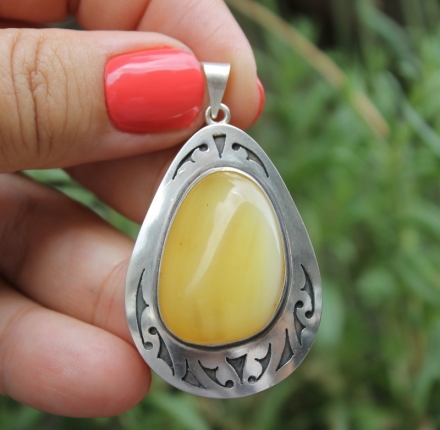 Amber, pendant, sterling silver