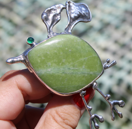 Brosza srebro ptasior jadeit