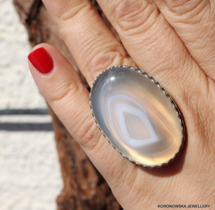 Pierścionek srebrny z agatem bostwana
